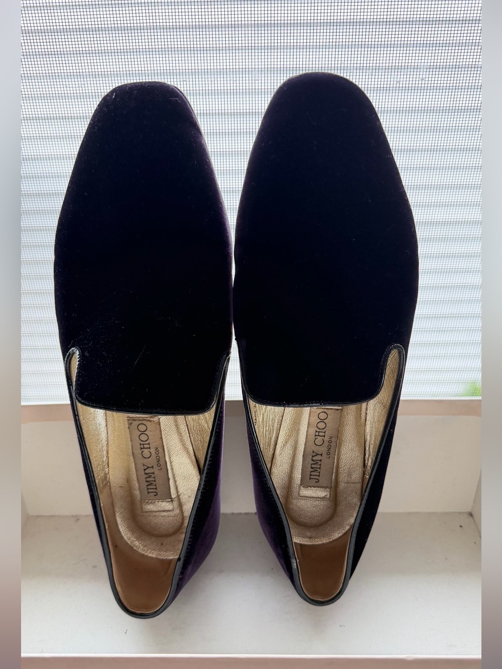 Jimmy Choo dark purple Velvet Slip-On Loafers